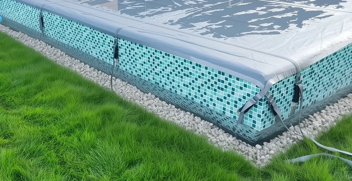 Покрывало для бассейна под снегом — защита зимой в Челябинске